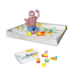 Infantino 45" Foldable Foam Playmat and 14-Piece Soft Building Blocks baby